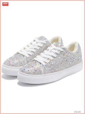 Rhinestone Platform Sneakers Lace Up Sparkle Tennis Shoes